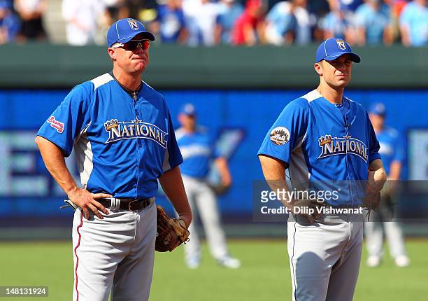 National League All-Stars Chipper Jones of the Atlanta Braves and David Wright of the New York Mets look on during the 83rd MLB All-Star Game at...