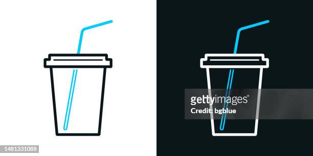 cup with straw. bicolor line icon on black or white background - editable stroke - smoothie sparse stock illustrations