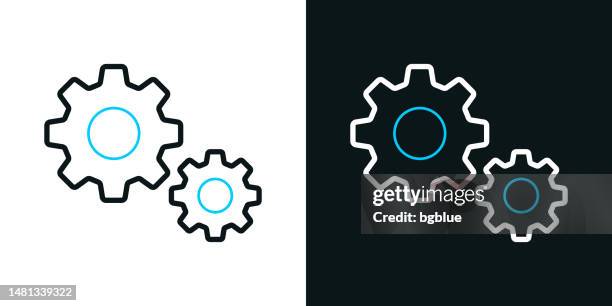 gears - settings. bicolor line icon on black or white background - editable stroke - spinning wheel stock illustrations
