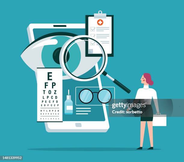 online-anwendung für ophthalmologische touchscreens - augencheck - augenheilkunde stock-grafiken, -clipart, -cartoons und -symbole