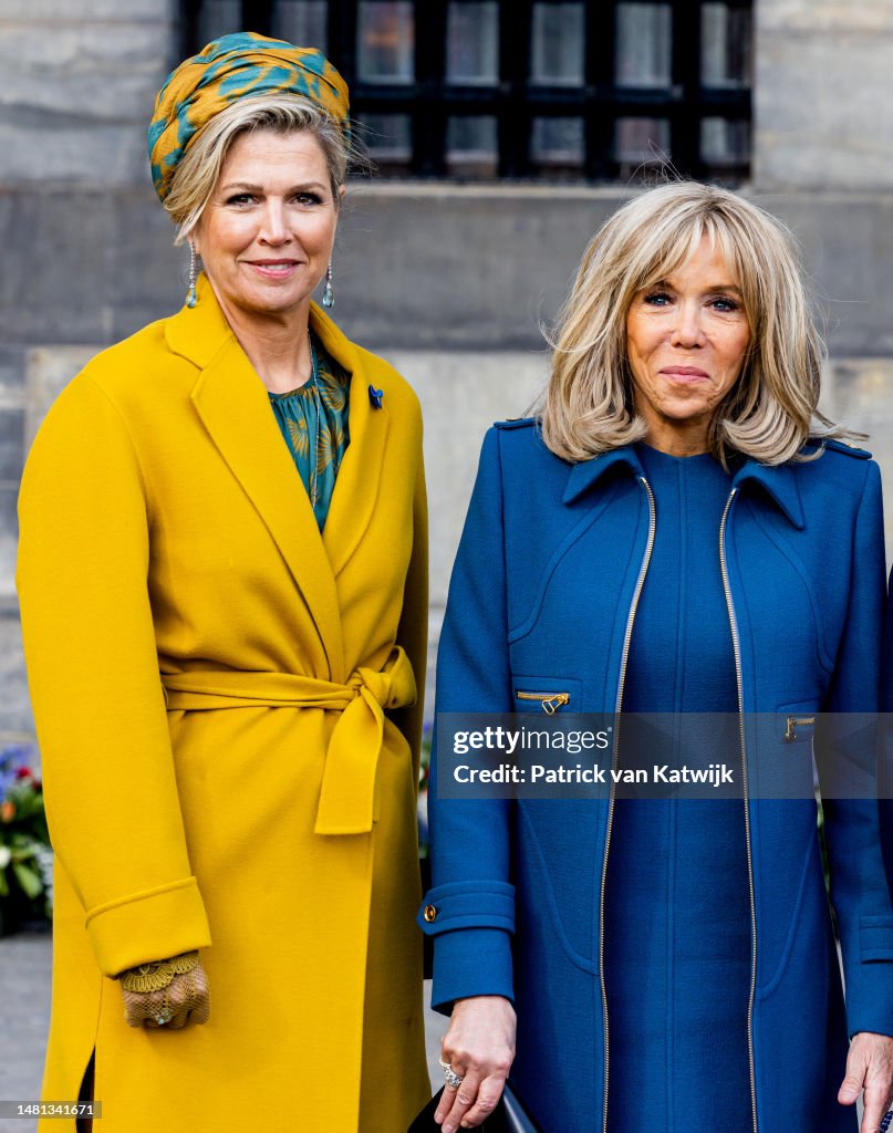 CASA REAL HOLANDESA - Página 78 Queen-maxima-of-the-netherlands-welcomes-brigitte-macron-with-an-official-welcome-ceremony-at