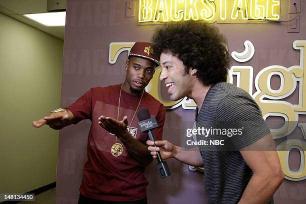 Episode 4283 -- Pictured: Musical guest B.o.B. During an interview with Bryan Branly backstage on July 10, 2012 --