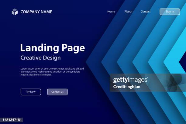 landing page vorlage - abstraktes design mit geometrischen formen - trendy blue gradient - cool-simple-websites stock-grafiken, -clipart, -cartoons und -symbole
