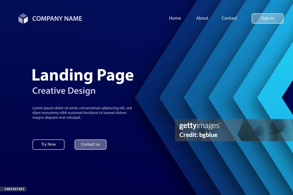 Landing page Template - Abstract design with geometric shapes - Trendy Blue Gradient