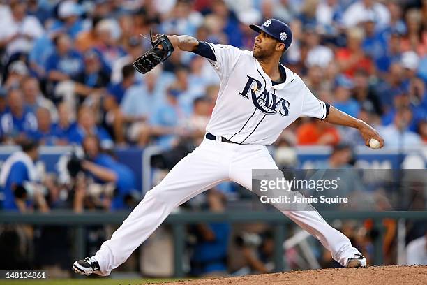 American League All-Star David Price of the Tampa Bay Rays pitches in the third inning during the 83rd MLB All-Star Game at Kauffman Stadium on July...