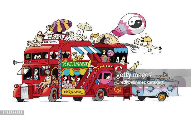 ilustraciones, imágenes clip art, dibujos animados e iconos de stock de autobús recreativo - fiesta de piscina