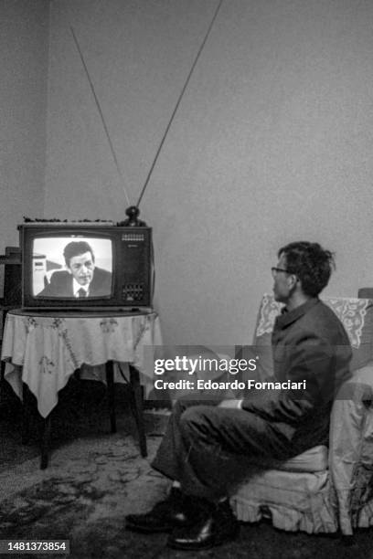 Enrico Berlinguer, General Secretary of the Italian Communist Party, in a television program douring his political travel in China, Beijing, April...