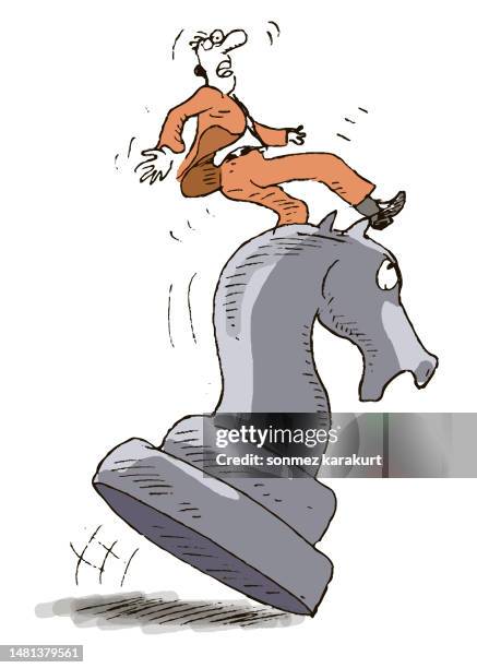 man riding giant chess horse - queen-chess-piece-clip-art stock illustrations