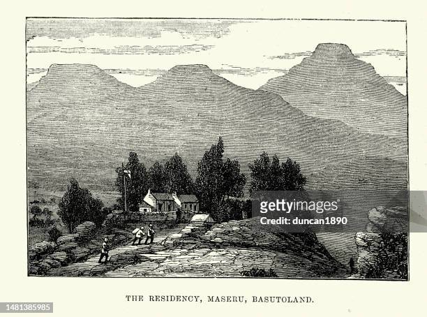 british residency in maseru, basutoland, present-day lesotho, 1880s, 19th century - lesotho stock illustrations