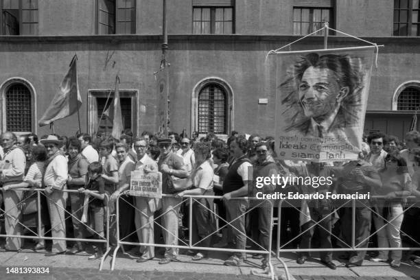 The funeral of Enrico Berlinguer in Piazza San Giovanni with thousend people, Rome, June 13, 1984.