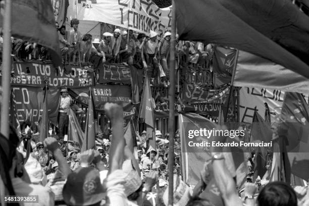 The funeral of Enrico Berlinguer in Piazza San Giovanni with thousend people, Rome, June 13, 1984.