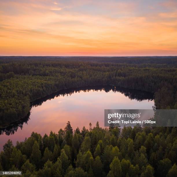 scenic view of lake against sky during sunset,finland - lake finland bildbanksfoton och bilder