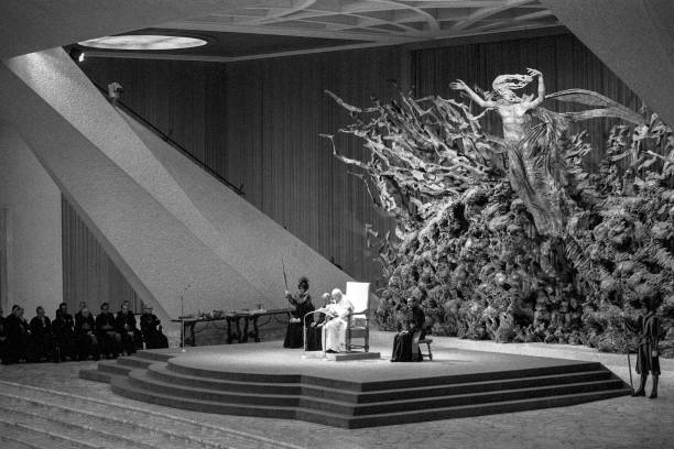 Pope John Paul II during the Wednesday papal audience at the Vatican in the Paul VI hall , Rome, November 05, 1980.