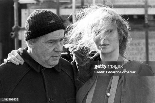 Erland Josephson, Swedish actor with the italian actress Domiziana Giordano during the filming of Nostalghia by Tarkovskij, Rome, November10, 1982.