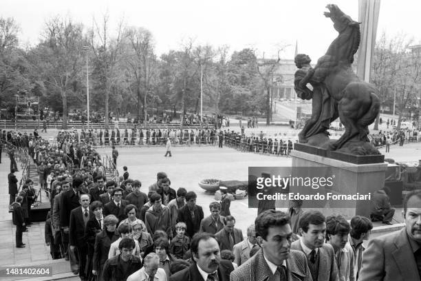 The solemn funeral of President Tito Josip Broz , Belgrade, May 5, 1980. The endless queue of people who go to pay homage to the coffin of their...