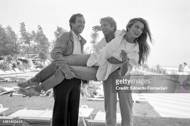 Gustav Thoni , with the young Italian actors Antonella Interlenghi and Saverio Vallone, during the Venice Film Festival where They present the film...