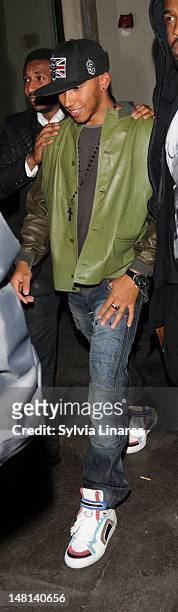 Lewis Hamilton leaving Funky Buddha Club on July 10, 2012 in London, England.