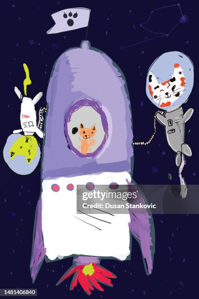 cats in space - two cats stock illustrations