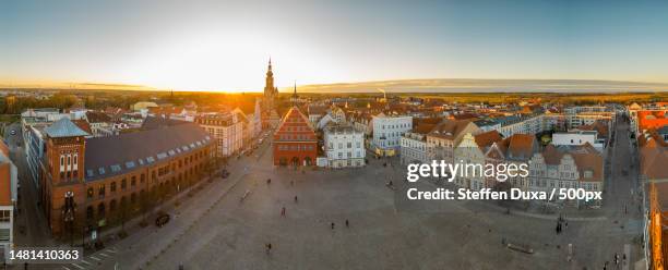 high angle view of buildings in city,greifswald,germany - greifswald stock pictures, royalty-free photos & images