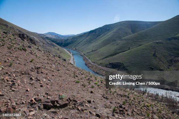 Yakima River Winding Through Yakima Canyon Yakima Washington United States Usa High-Res Stock Photo