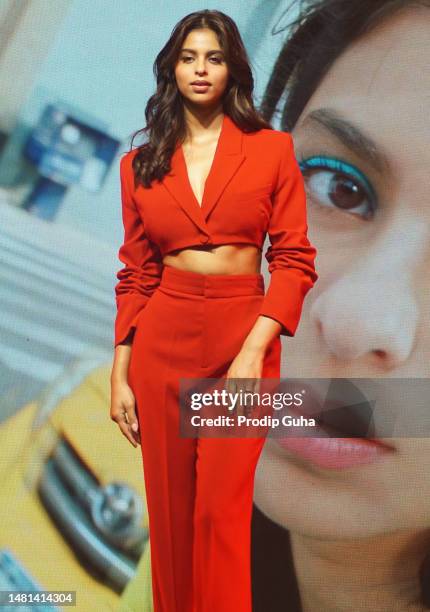 Suhana Khan attends the Maybelline new work new product launch on Aprill 11, 2023 in Mumbai, India