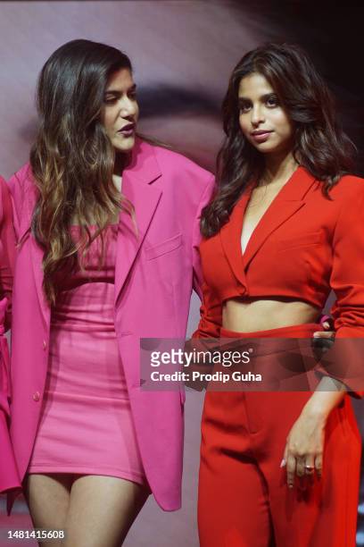 Ananya Birla and Suhana Khan attend the Maybelline new work new product launch on Aprill 11, 2023 in Mumbai, India