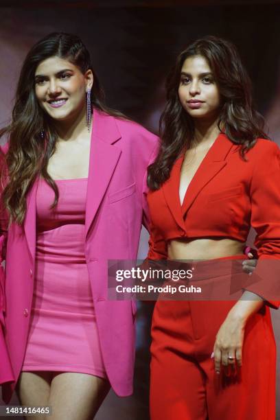 Ananya Birla and Suhana Khan attend the Maybelline new work new product launch on Aprill 11, 2023 in Mumbai, India