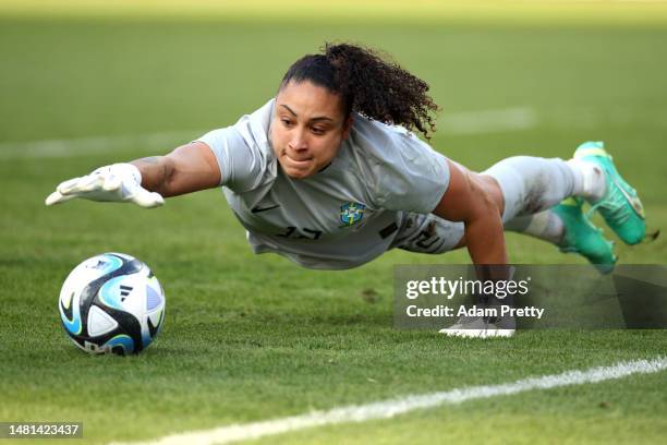 Leticia Silva of Brazil reaches to collect the ball during the Women's international friendly between Germany and Brazil at Max-Morlock-Stadion on...