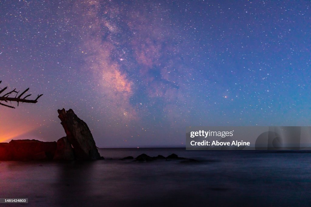 Beautiful Pastel Astrophotography Milky Way Sky over Pacific Ocean in Washington State