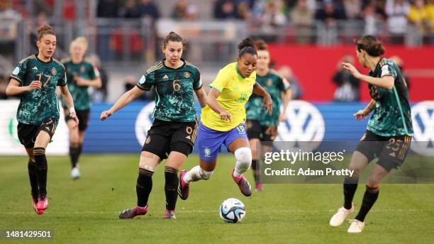 Geyse Da Silva Ferreira of Brazil is tackled by Lena Sophie Oberdorf of Germany during the Women's international friendly between Germany and Brazil...