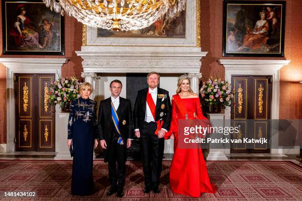 Brigitte Macron, French President Emmanuel Macron, King Willem-Alexander of The Netherlands and Queen Maxima of The Netherlands pose for an official...