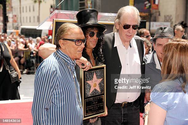 Robert Evans, Slash, Jim Ladd, and Charlie Sheen pose as Slash is honored with a star on the Hollywood Walk of Fame on July 10, 2012 in Hollywood,...