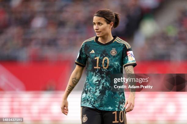 Dzsenifer Marozsan of Germany looks on during the Women's international friendly between Germany and Brazil at Max-Morlock-Stadion on April 11, 2023...