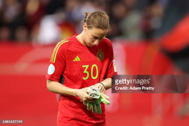 Ann-Katrin Berger of Germany reacts during the Women's international friendly between Germany and Brazil at Max-Morlock-Stadion on April 11, 2023 in...