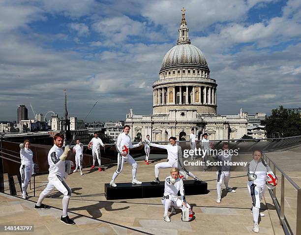 The Team GB Fencing Team during a portrait session at One New Change during a visit to the Beazley Offices on July 5, 2012 in London, England. L to R...