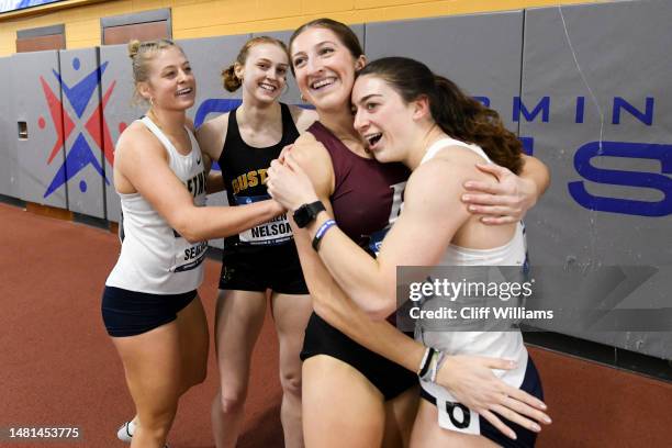 Emma Lawrence of the Wisconsin La Crosse Eagles, Logan Bruce of the Ithaca Bombers, Birgen Nelson of the Gustavus Adolphus Lions, and Kelsie Sealock...