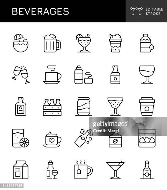 ilustrações de stock, clip art, desenhos animados e ícones de line icons of beverages - coco