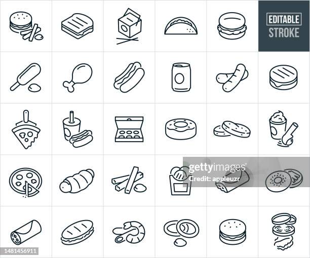 fast food and takeout thin line icons - editable stroke - philadelphia cheese steak stock illustrations