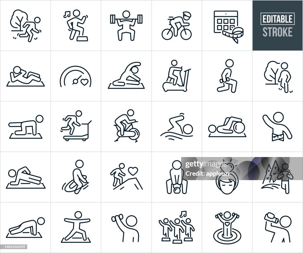 Übung und Fitness Thin Line Icons - Editierbarer Strich
