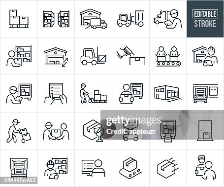 Distribution, Lager und Auftragsabwicklung Dünne Liniensymbole - Editierbarer Strich Distribution, Lager und Auftragsabwicklung Dünne Liniensymbole - Editierbarer Strich