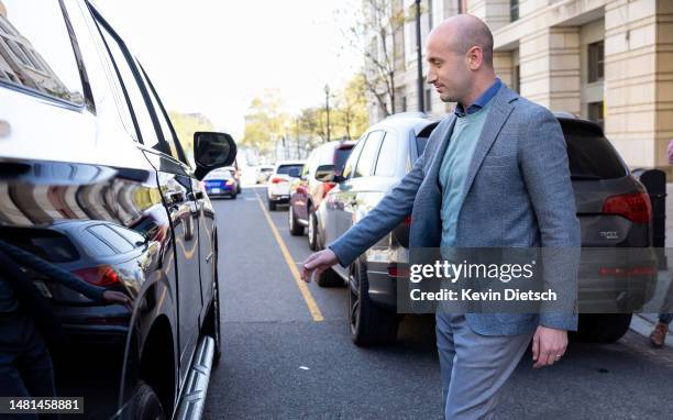 Stephen Miller, former aid to former U.S. President Donald Trump, leaves the U.S. District Courthouse on April 11, 2023 in Washington, DC. Miller sat...