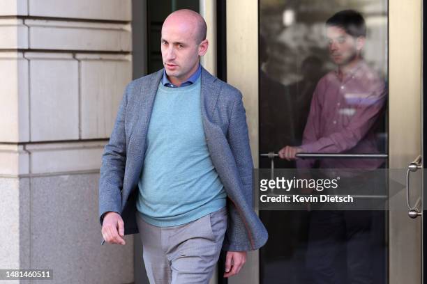 Stephen Miller, former aid to former U.S. President Donald Trump, leaves the U.S. District Courthouse on April 11, 2023 in Washington, DC. Miller sat...
