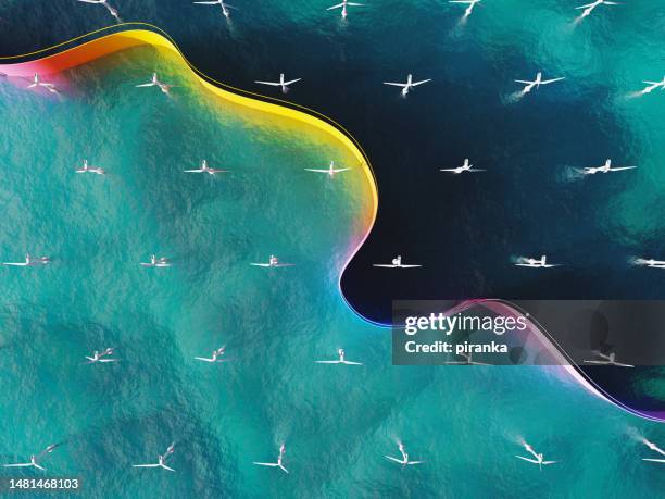 wind turbines in the sea - abstract aerial stockfoto's en -beelden