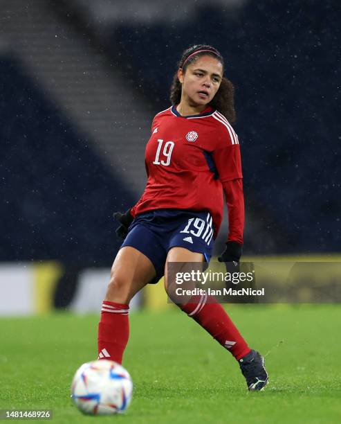 Alexandra Pinell of Costa Rica is seen in action during the Women's International Friendly between Scotland and Costa Rica at Hampden Park on April...