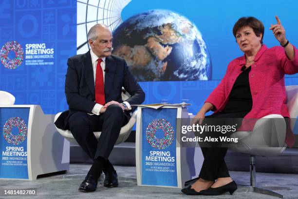 International Monetary Fund Managing Director Kristalina Georgieva speaks at a Bretton Woods Committee discussion with economist John Lipsky at the...