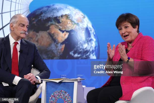 International Monetary Fund Managing Director Kristalina Georgieva speaks at a Bretton Woods Committee discussion with economist John Lipsky at the...