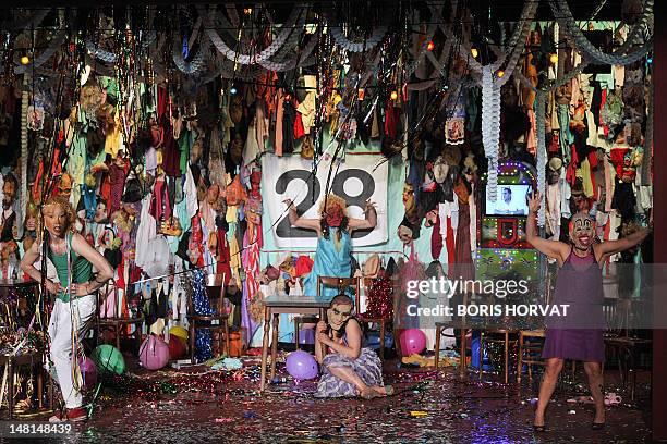 Actors of the Mapa Teatro from Bogota perform during a rehearsal of the play "Los Santos Inocentes", first part of a tryptic, written by Rolf and...