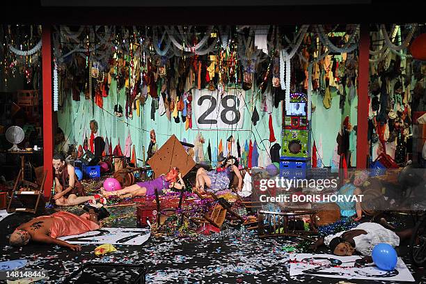 Actors of the Mapa Teatro from Bogota perform during a rehearsal of the play "Los Santos Inocentes", first part of a tryptic, written by Rolf and...