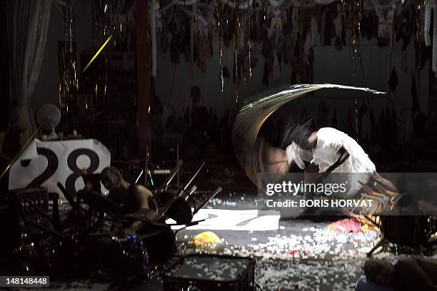 Colombian actor Julian Diaz performs during a rehearsal of the play "Los Santos Inocentes", first part of a tryptic, written by Rolf and Heidi...