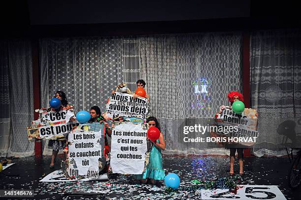 Actors of the Mapa Teatro from Bogota perform during a rehearsal of the play "Los Santos Inocentes", first part of a tryptic, written by Rolf and...